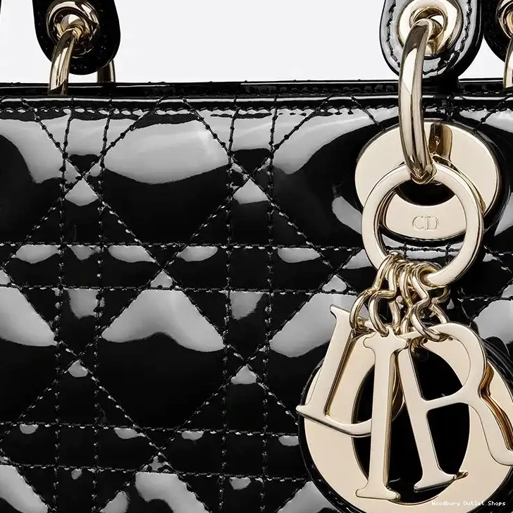 Cheap Medium Cannage Black Patent Calfskin Lady Dior Bag Gold 0323 Hot Sale